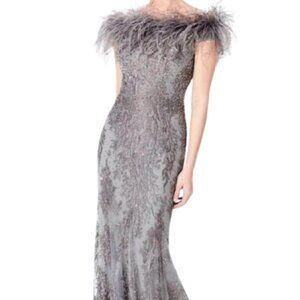 NWT Ivonne D by Mon Cheri 220D22 Novelty Embroidered Formal Gown Gray size 8